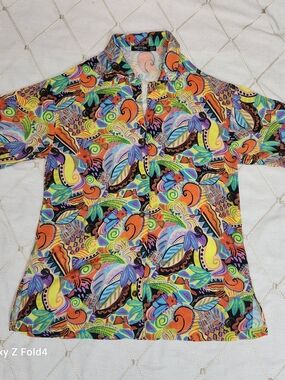 Nasty Gal Abstract Print Short Sleeve Button Down Blouse Top 2 S